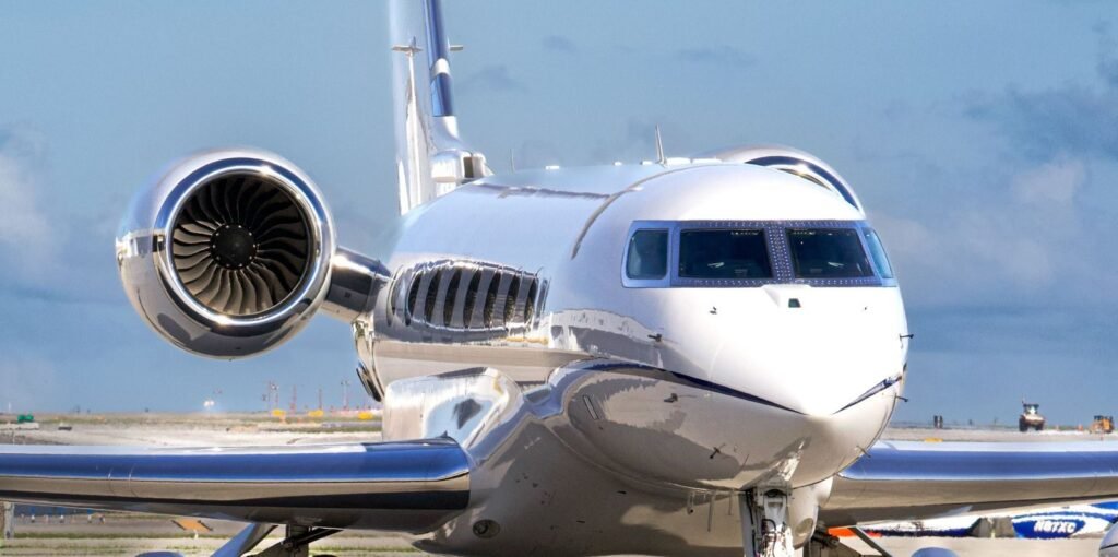 Polished business jet paintwork and engine inlet